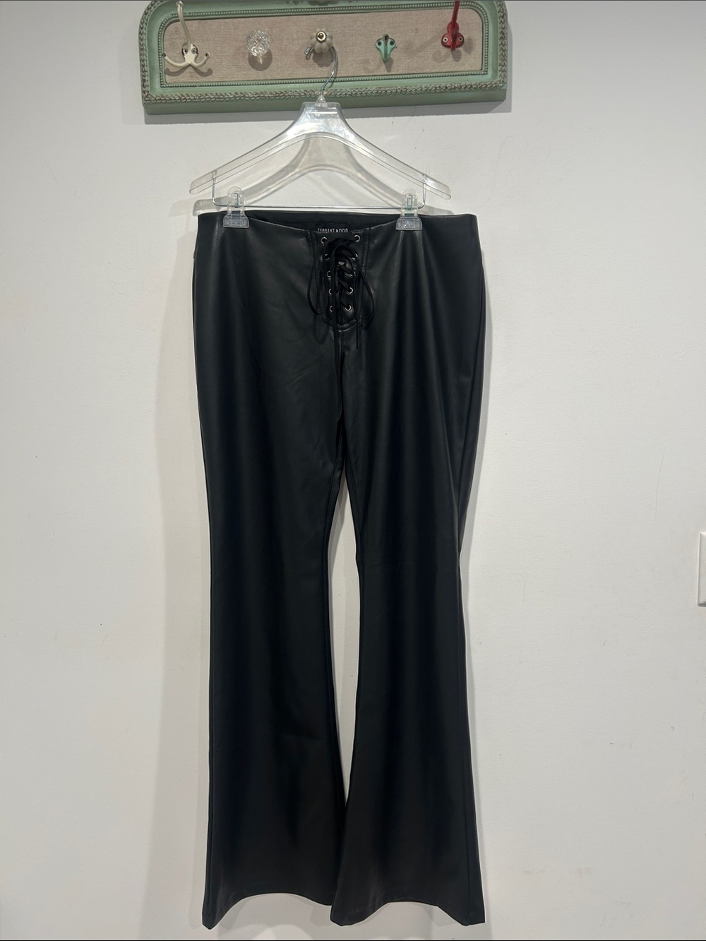 Dolls Kill Current Mood Black Faux Leather Lace-Up Flare Moto Pants plus xxl new
